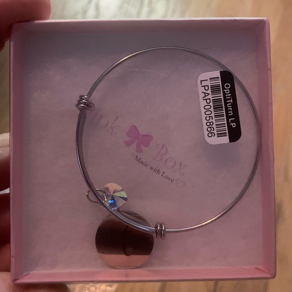 Pink Box Adjustable Initial C Bangle with Genuine Swarovski - Picture 2 of 4
